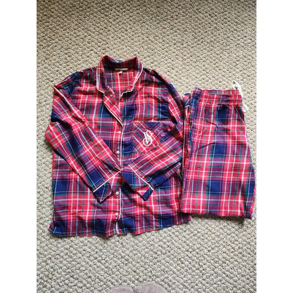 Victoria's Secret Other - Victoria's Secret Large Red Plaid Pajama Set Lightweight Cotton Modal Fabrics